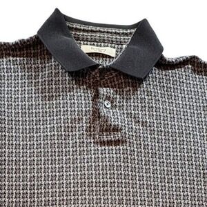 Turnbury Houndstooth Polo Shirt Mens Large L Long Sleeve Black Gray Cotton Knit